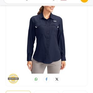 Navy Long Sleeve Button-Up Shirt Puddola Spf 50 UV Sun Protection Button Down